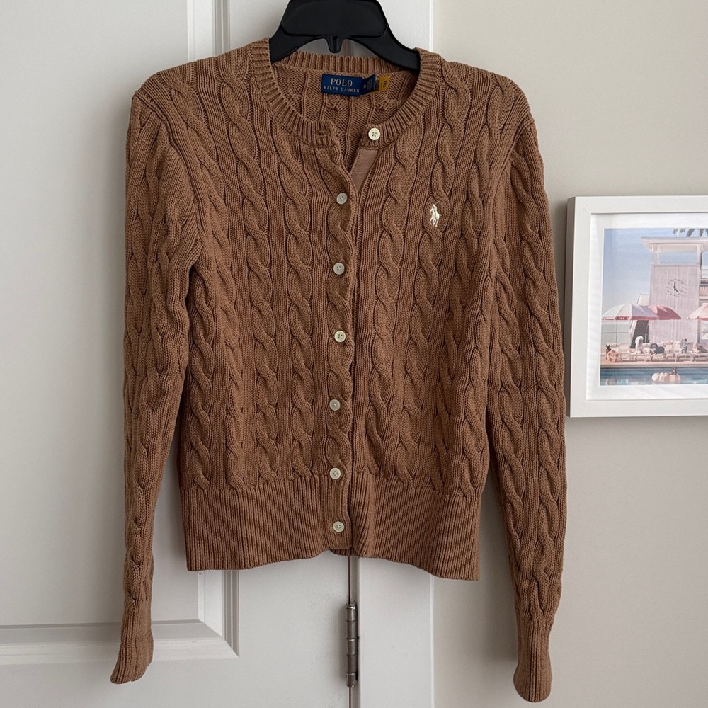 Ralph Lauren Camel Cable-Knit Button Cardigan